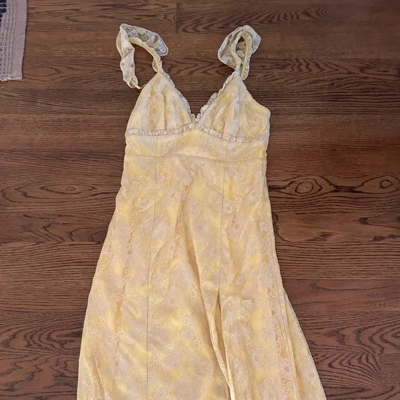 Revolve yellow lace midi dress